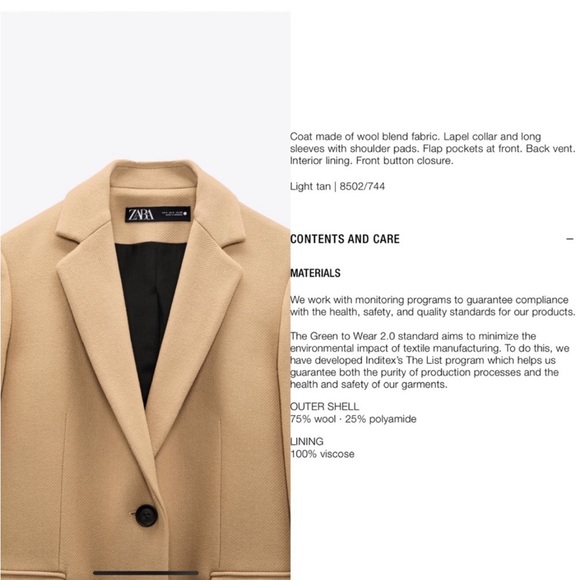 NWT ZARA Menswear Style Wool Coat Manteco - Picture 12 of 16